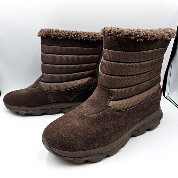 Skechers Boots Womens 11 Brown GoWalk Move Cuddly Suede Faux Fur Mid Calf NWOT - Picture 2 of 8